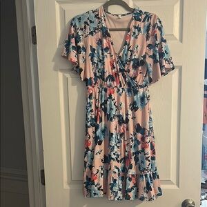 Pinkblush Pink and Blue Flutter Sleeve Sundress